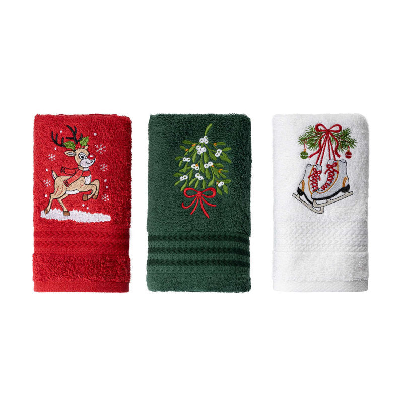 Premium 100% Cotton Christmas Wash Towel Set (3 Pieces), 11.8 x 19.7 inches | 500 gsm, Machine Washable at 104Â°F | Festive Green, Red & White Colors, Perfect for Holiday Decor & Gift Giving