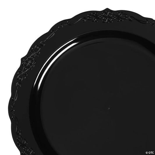 Premium 7.5" Black Vintage Rim Round Disposable Plastic Appetizer/Salad Plates (120 Plates) | USA Decoration®