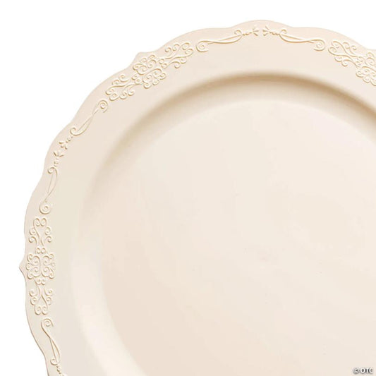 Premium 7.5" Ivory Vintage Round Disposable Plastic Appetizer/Salad Plates  (120 plates) | USA Decoration®