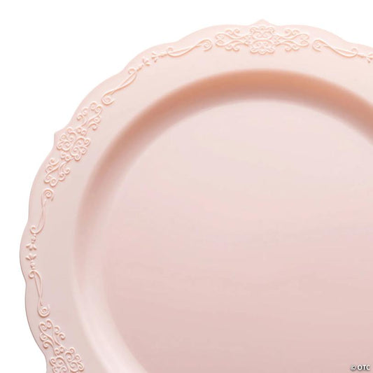 Premium 7.5" Pink Vintage Round Disposable Plastic Appetizer/Salad Plates  (120 plates) | USA Decoration®