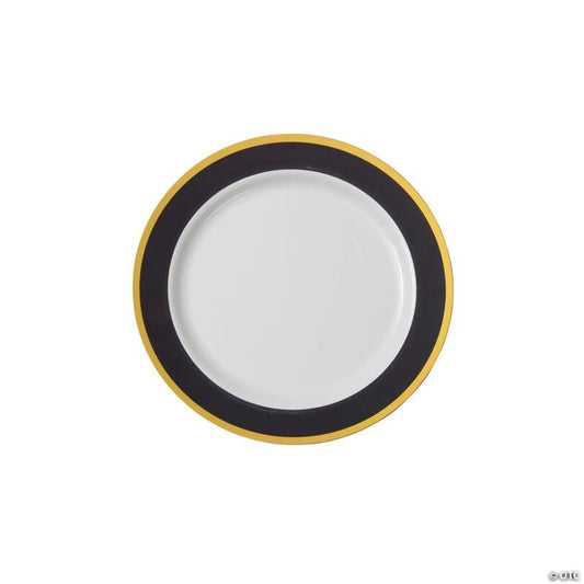 Premium Black & White Plastic Dessert Plates with Gold Trim - 25 Pieces | USA Decoration®