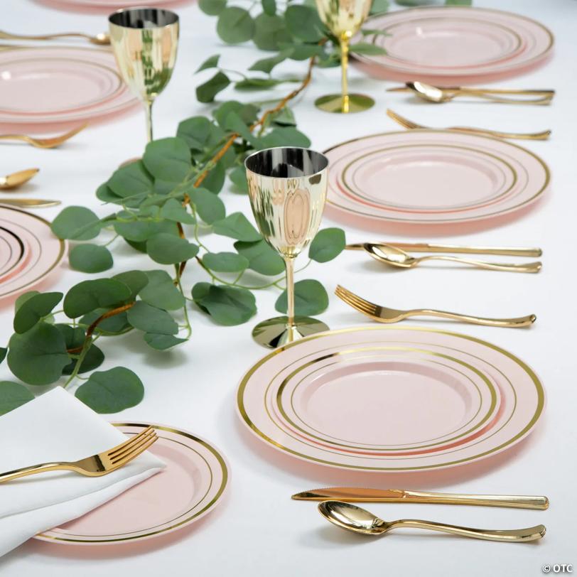 Premium Blush Dinner & Dessert Plates for 25 | USA Decoration®