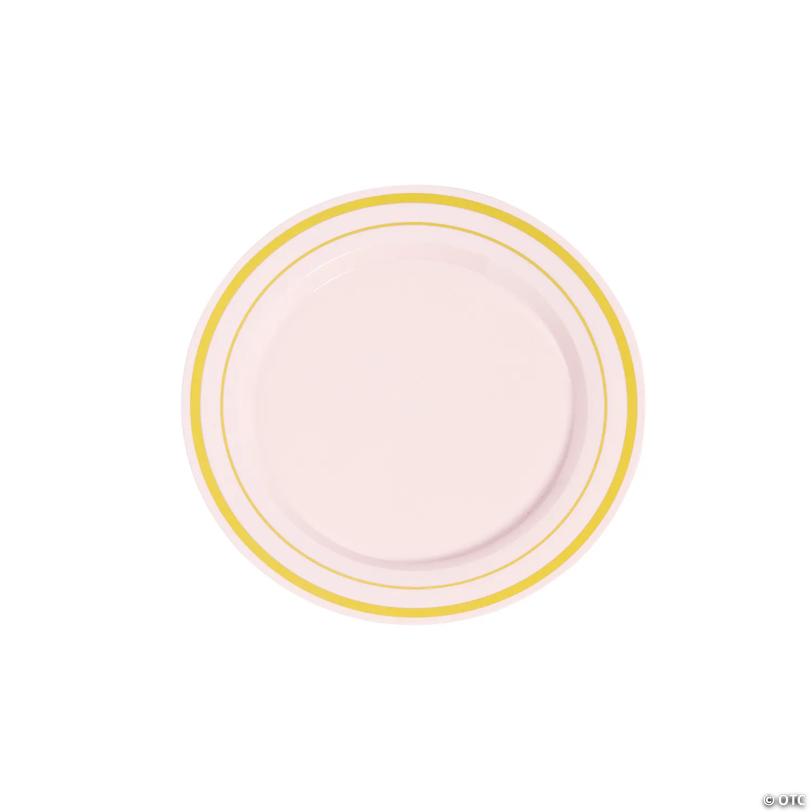 Premium Blush Plastic Dessert Plates with Gold Trim - 25 Pieces | USA Decoration®