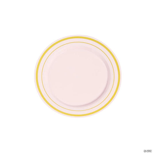 Premium Blush Plastic Dessert Plates with Gold Trim - 25 Pieces | USA Decoration®