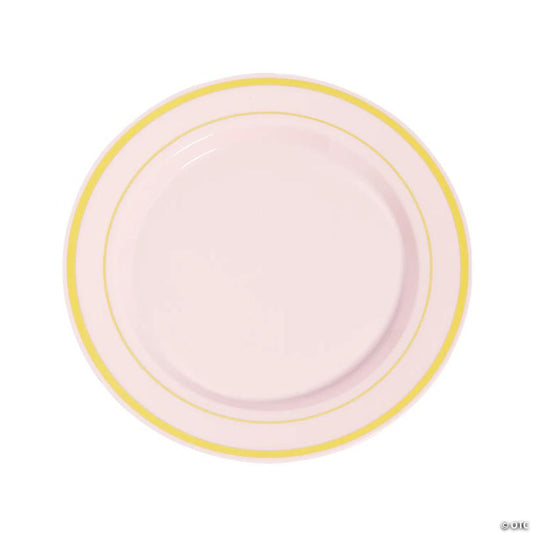 Premium Blush Plastic Dinner Plates with Gold Trim - 25 Pieces | USA Decoration®