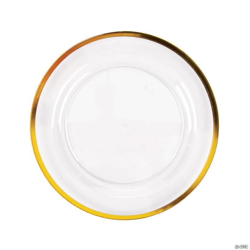 Premium Clear Plastic Dinner Plates with Gold Trim - 25 Pieces | USA Decoration®