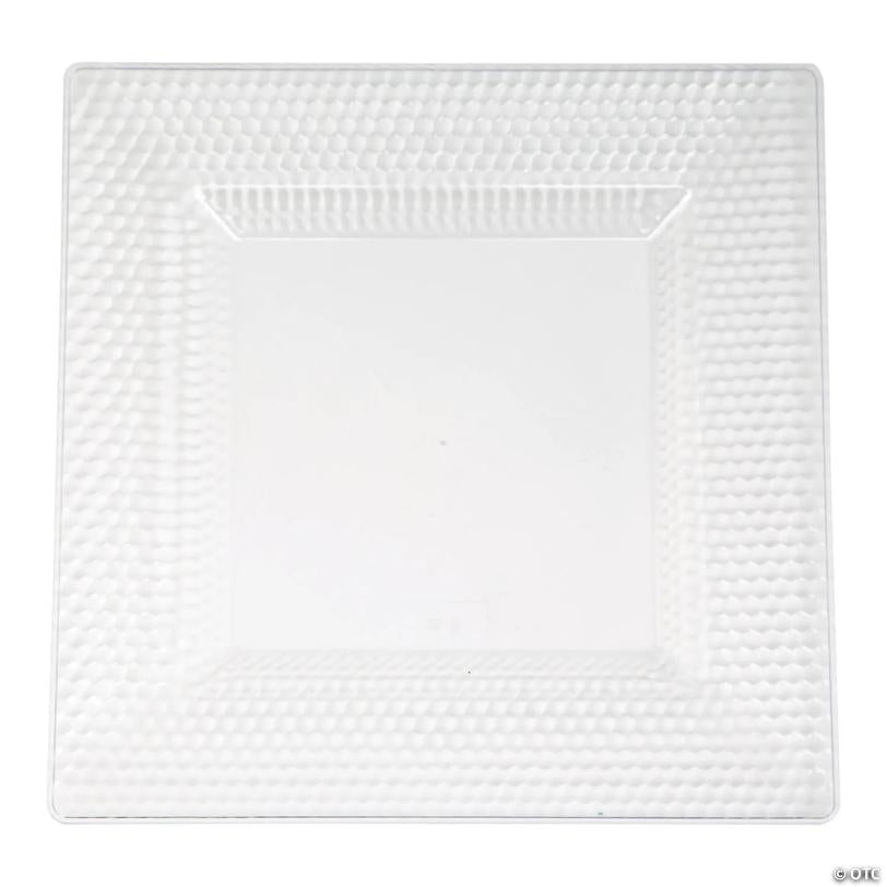 Premium Clear Square Plastic Dinner Plates with Honeycomb Border - 10 Pieces | USA Decoration®