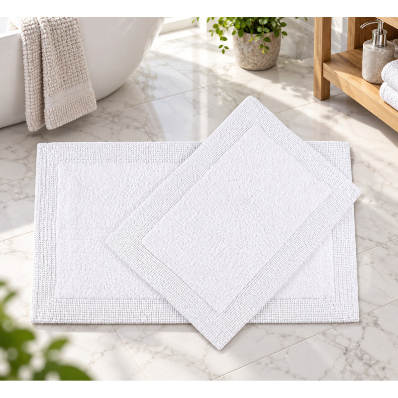 Premium Cotton Bathmat White Rugs (set of 2)