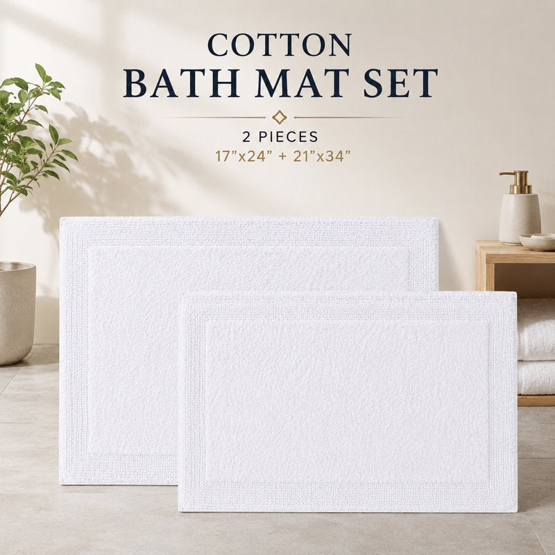 Premium Cotton Bathmat White Rugs (set of 2)