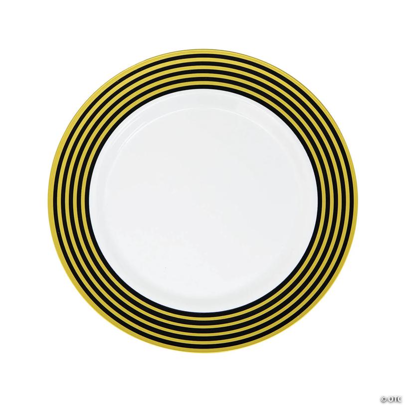 Premium Gold Stripe Plastic Dinner Plates - 10 Pieces | USA Decoration®