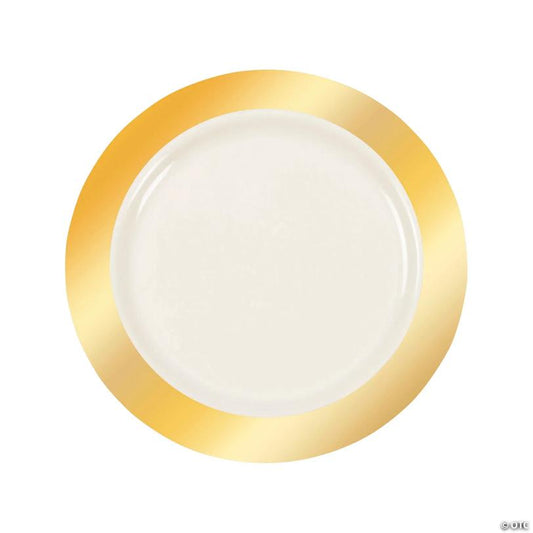 Premium Ivory Plastic Dinner Plates with Metallic Border - 25 Pieces | USA Decoration®