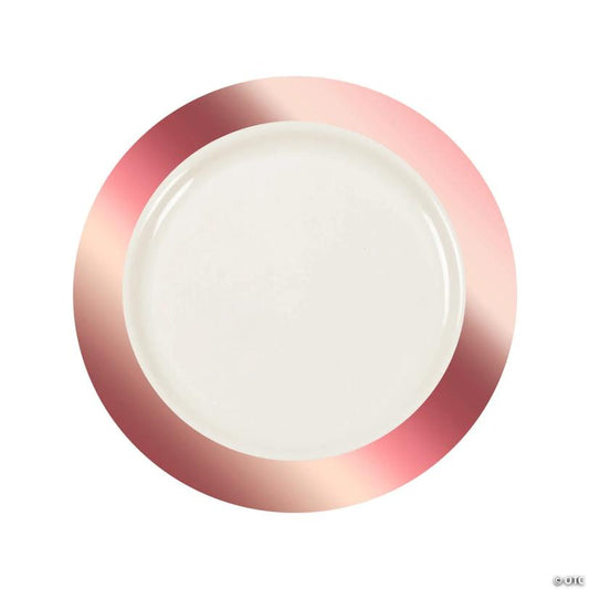 Premium Ivory Plastic Dinner Plates with Rose Gold Border - 25 Pieces | USA Decoration®