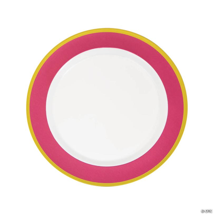 Premium Light Pink & White Plastic Dinner Plates with Gold Border - 10 Pieces | USA Decoration®