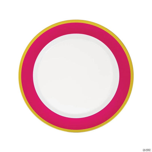 Premium Pink & White Plastic Dinner Plates with Gold Border - 10 Pieces | USA Decoration®