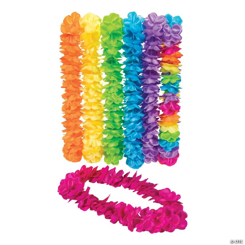 Premium Vibrant Neon Large Petal Satin Leis - 12 Pc. | USA Decoration®