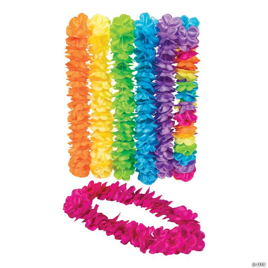 Premium Vibrant Neon Large Petal Satin Leis - 12 Pc. | USA Decoration®