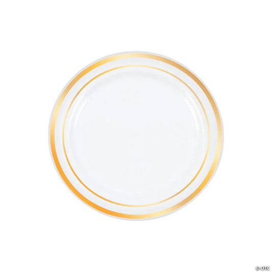 Premium White Plastic Dessert Plates with Gold Trim - 25 Pieces | USA Decoration®