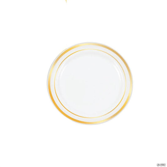 Premium White Plastic Dessert Plates with Metallic Trim - 25 Pieces | USA Decoration®