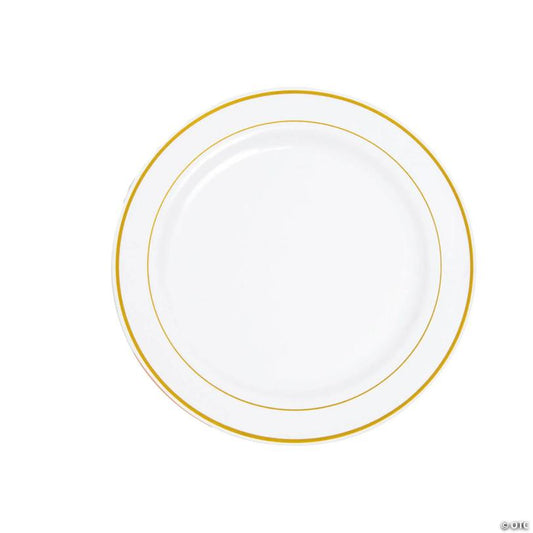 Premium White Plastic Dinner Plates with Metallic Trim - 25 Pieces | USA Decoration®