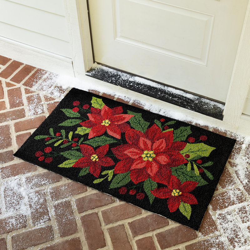 Previlon Indoor/Outdoor Poinsettia Hooked Holiday Rug 24"x42"