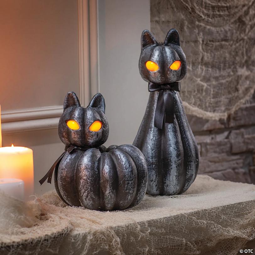Pumpkin Black Cat Light-Up Halloween Decorations