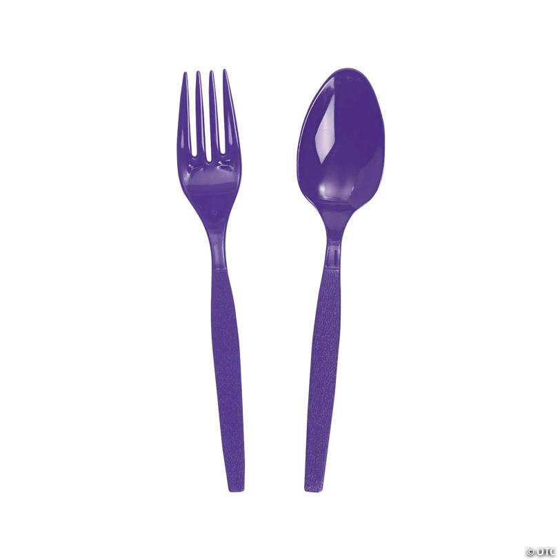 Purple Plastic Fork & Spoon Cutlery Set - 16 Ct. | USA Decoration®
