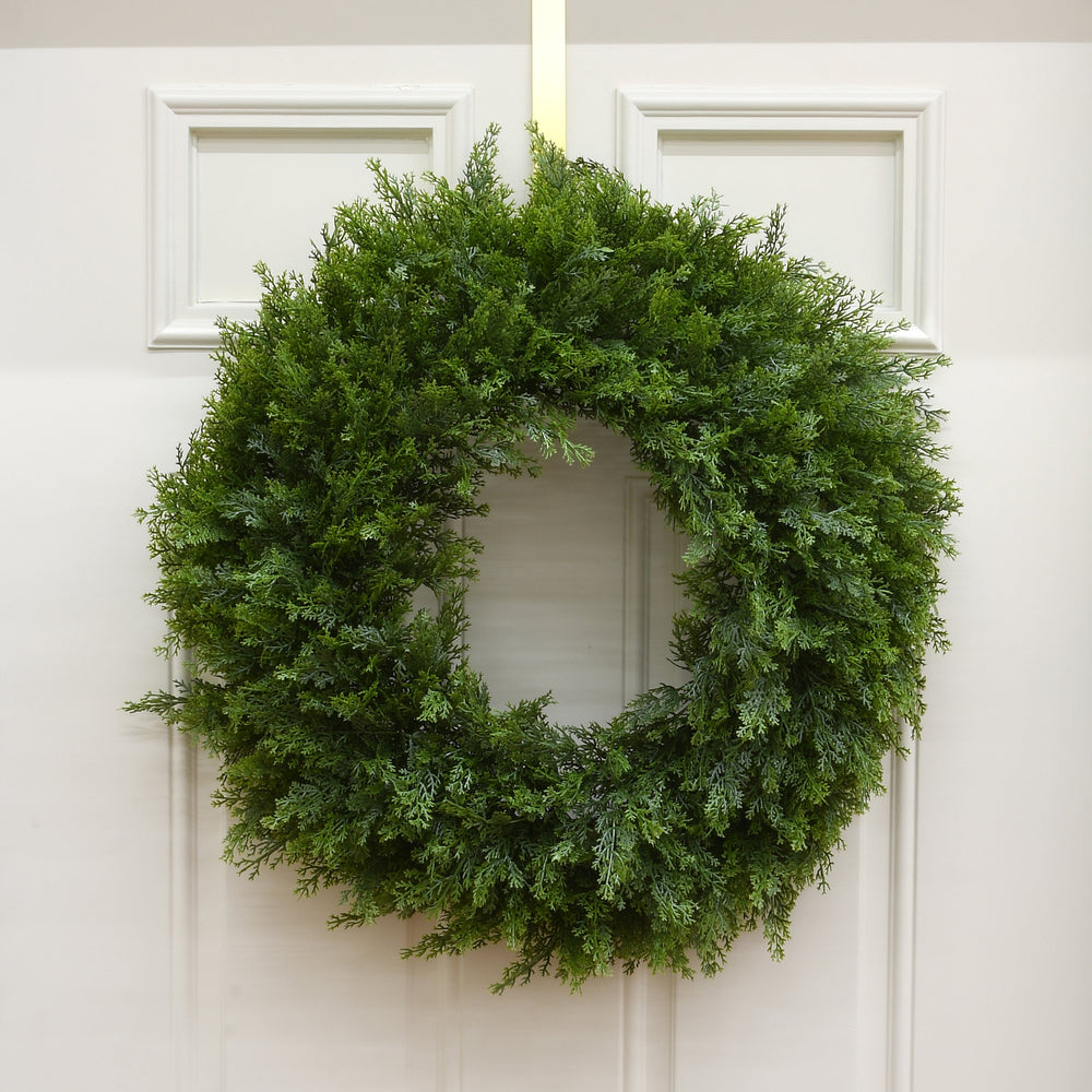 24 Inch Arborvitae Wreath with Lush Green Branches Rustic Holiday Décor | USA Decoration®