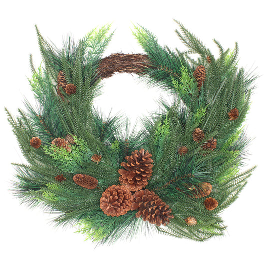 26 Inch Mixed Bristle Pine Wreath with Light Green Cypress Tips and Pinecones | USA Decoration®