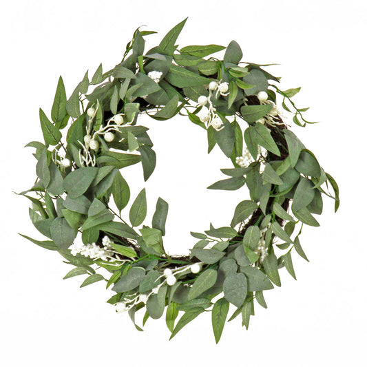 24 Inch Mixed Leaves Wreath with White Berry Clusters Holiday Decoration | USA Decoration®