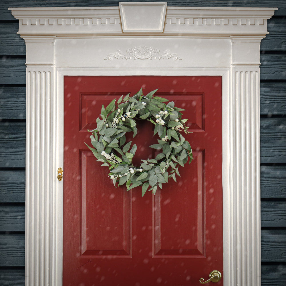 24 Inch Mixed Leaves Wreath with White Berry Clusters Holiday Decoration | USA Decoration®