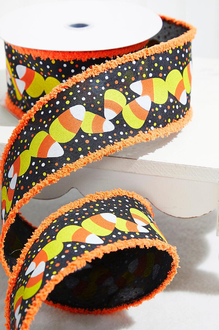 2.5" x 10 Yards Candy Corn Ribbon Wired Halloween Ribbon for Wreaths, Bows & Crafts