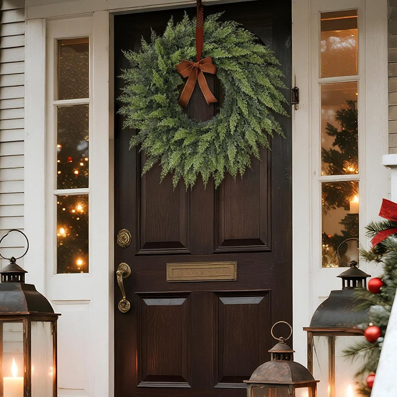 Real Touch Cedar Wreath – Green – Artificial Front Door, Wall & Holiday Decor