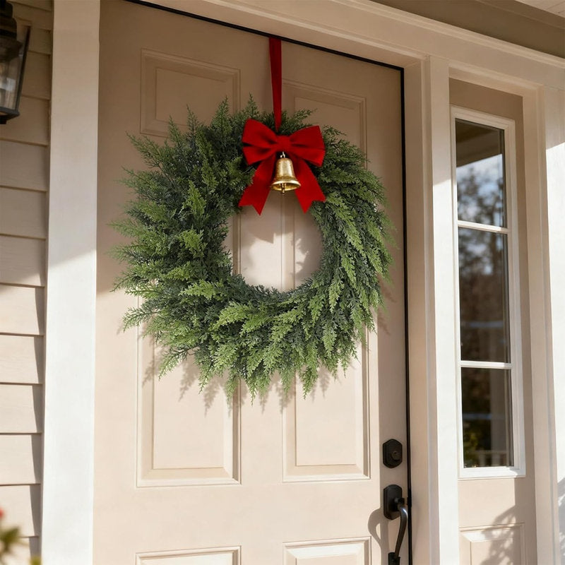 Real Touch Cedar Wreath – Green – Artificial Front Door, Wall & Holiday Decor