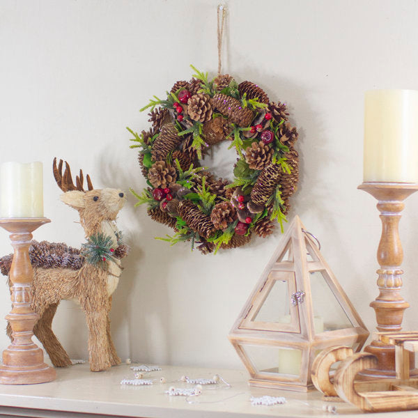 Real Touch Glittered Pine And Pinecone Artificial Christmas Wreath 13" Unlit