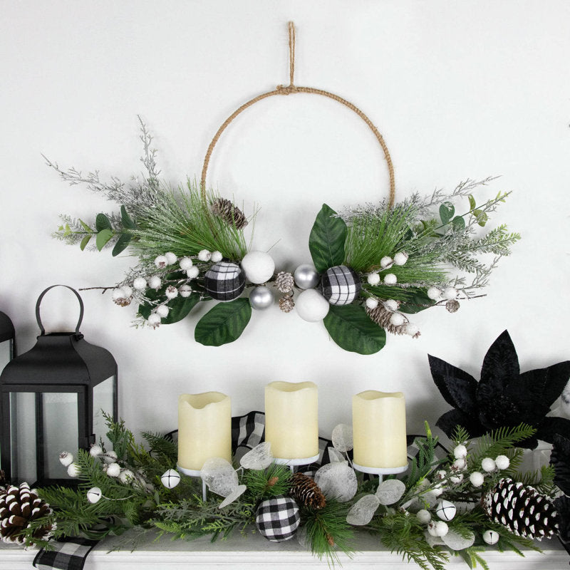 Real Touch Winter Greenery With Pinecones Artificial Christmas Wreath 18" Unlit