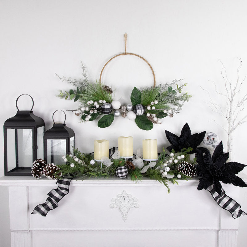 Real Touch Winter Greenery With Pinecones Artificial Christmas Wreath 18" Unlit