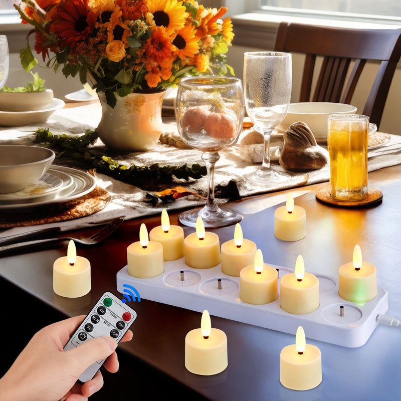 Rechargeable Flameless Candles with Remote Control Timer & Charging Base (12 Pcs)