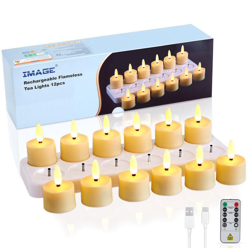 Rechargeable Flameless Candles with Remote Control Timer & Charging Base (12 Pcs)