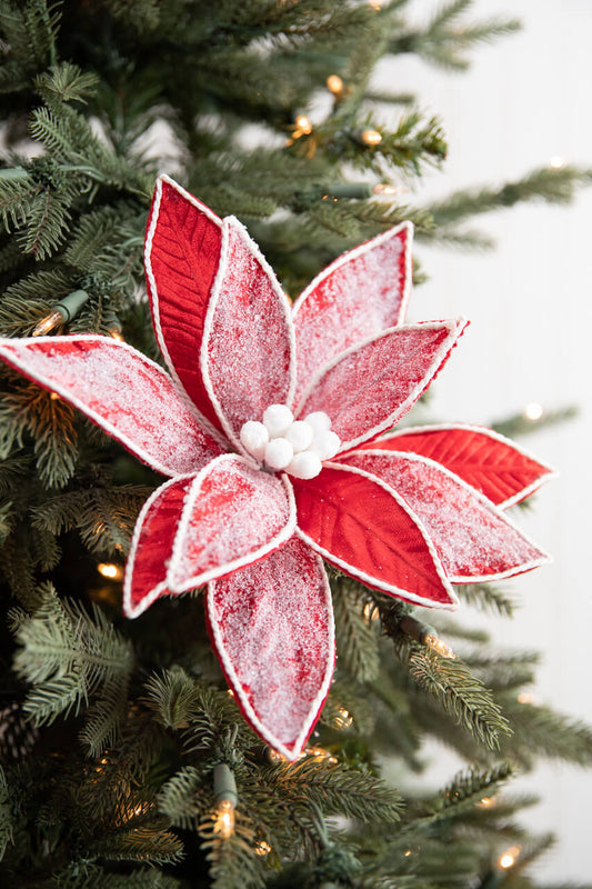 Frost Velvet Poinsettia Stem 28 Inch Christmas Decoration