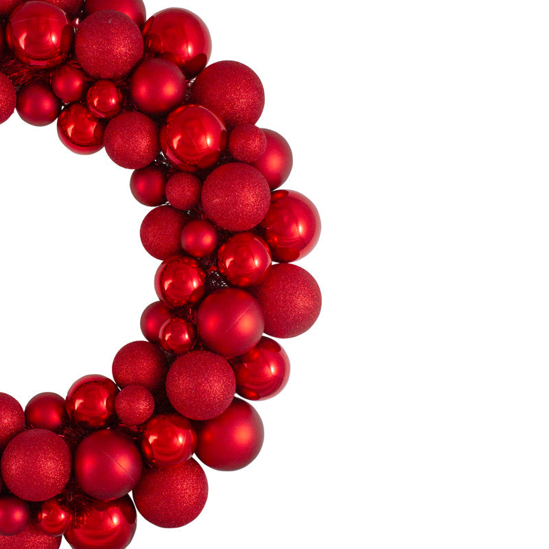 Red 3-Finish Shatterproof Ball Christmas Wreath 36-Inch Unlit