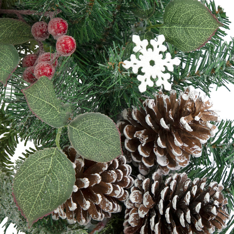 Red Bells and Mixed Foliage Artificial Christmas Wreath 30-Inch Unlit