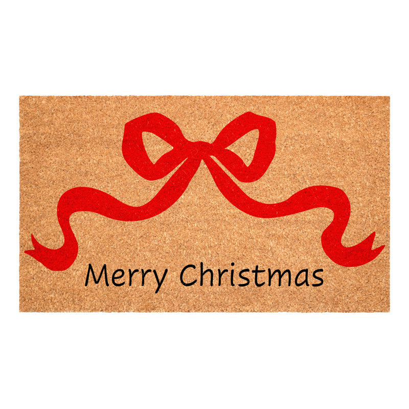 Red Christmas Bow Doormat, 24" x 36"