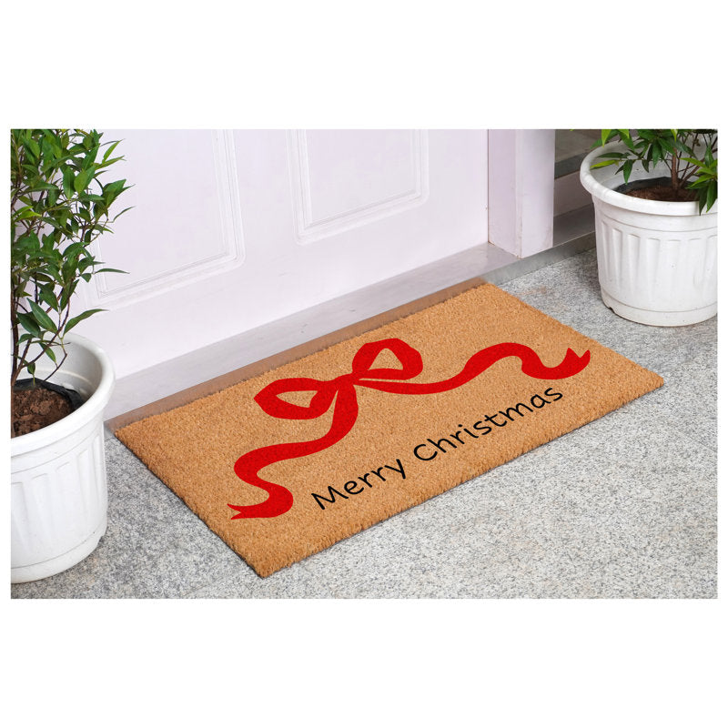 Red Christmas Bow Doormat, 24" x 36"