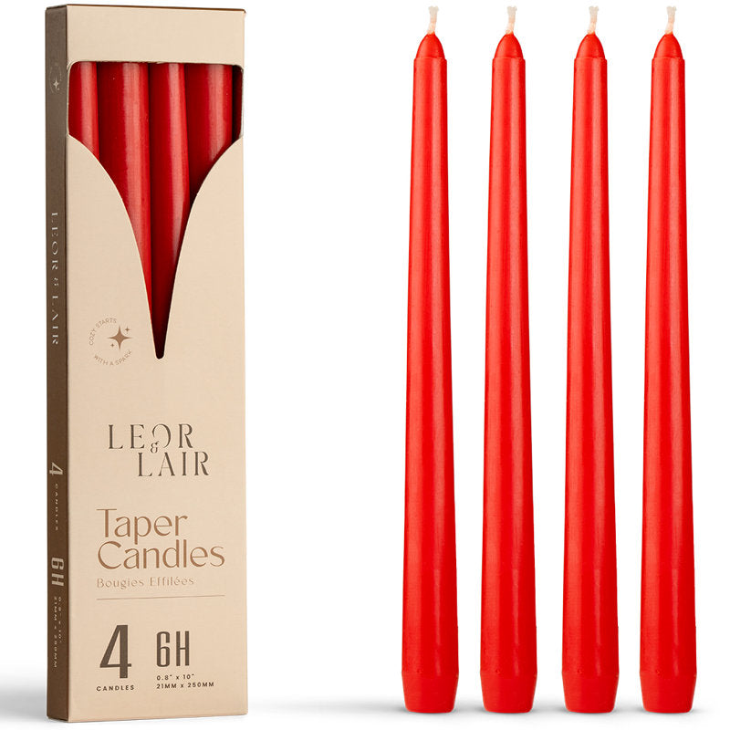 Red Taper Candles - 4 Pack, 10 Inch, Unscented