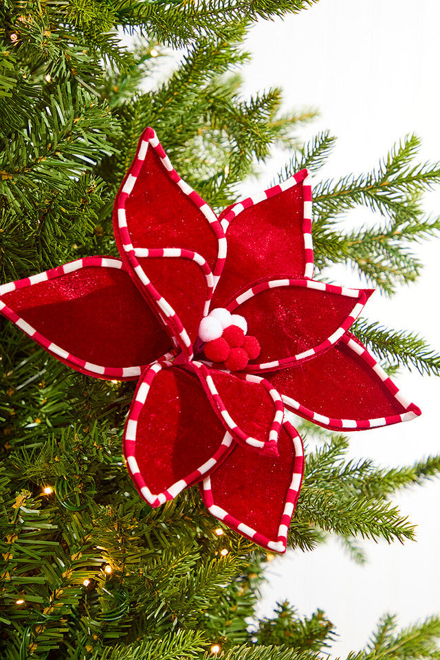 22” Poinsettia Stem with 11” Flower Head for Holiday Decor