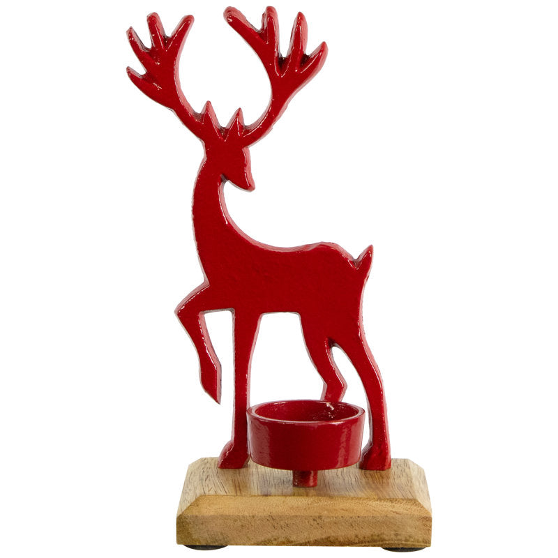 Reindeer And Tree Metal Christmas Tealight Holder