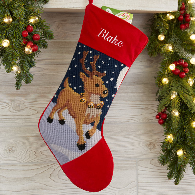 Reindeer Personalized Needlepoint Stocking