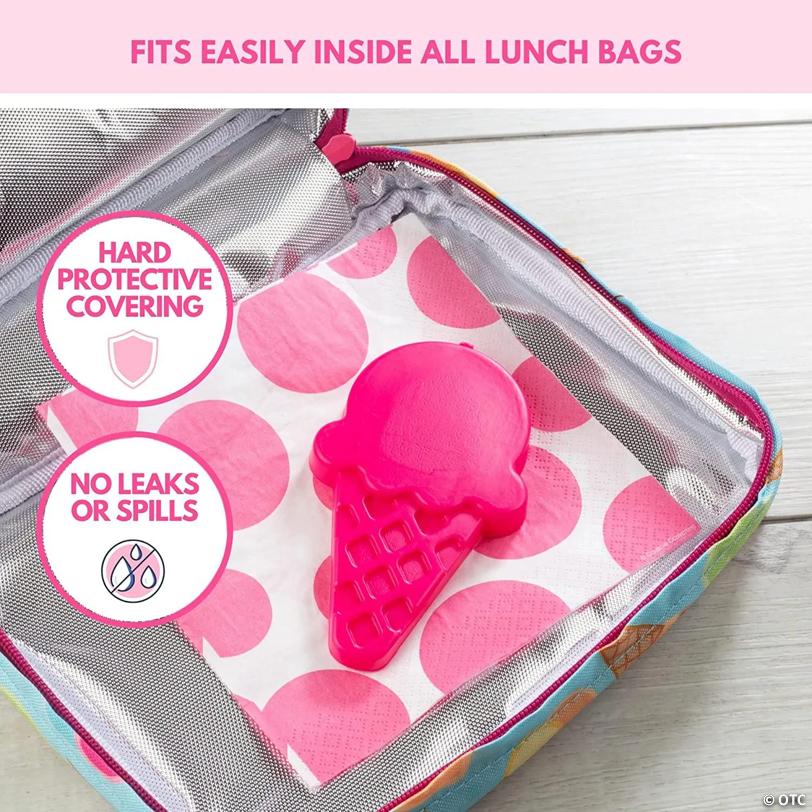 Reusable Hard Ice Pack for Lunch Box, Bento or Bag (3 Pack Ice Cream) - Keep Cool Freezer Cold Packs, Lasts for Hours - Great for Kids or Adults, Long-Lasting,