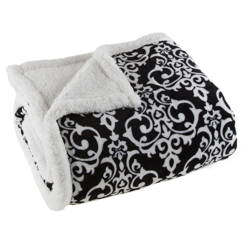 Reversible Fleece Blanket - 50-Inch x 60-Inch Machine-Washable Sherpa Throw - Cozy Blanket for Couch, Chair, or Bed by Lavish Home