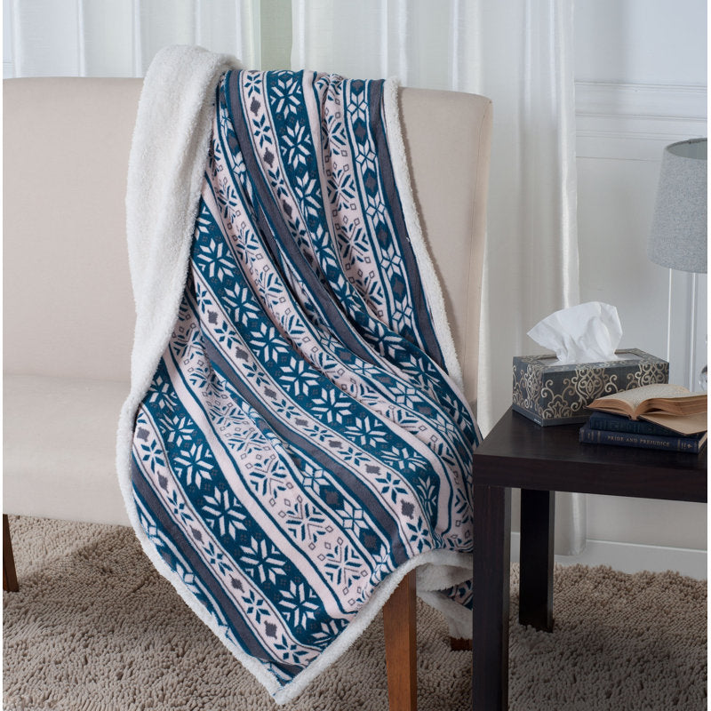 Reversible Soft Fleece Blanket Snowflake Print Throw - 50-inch x 60-inch Machine-Washable by Lavish Home